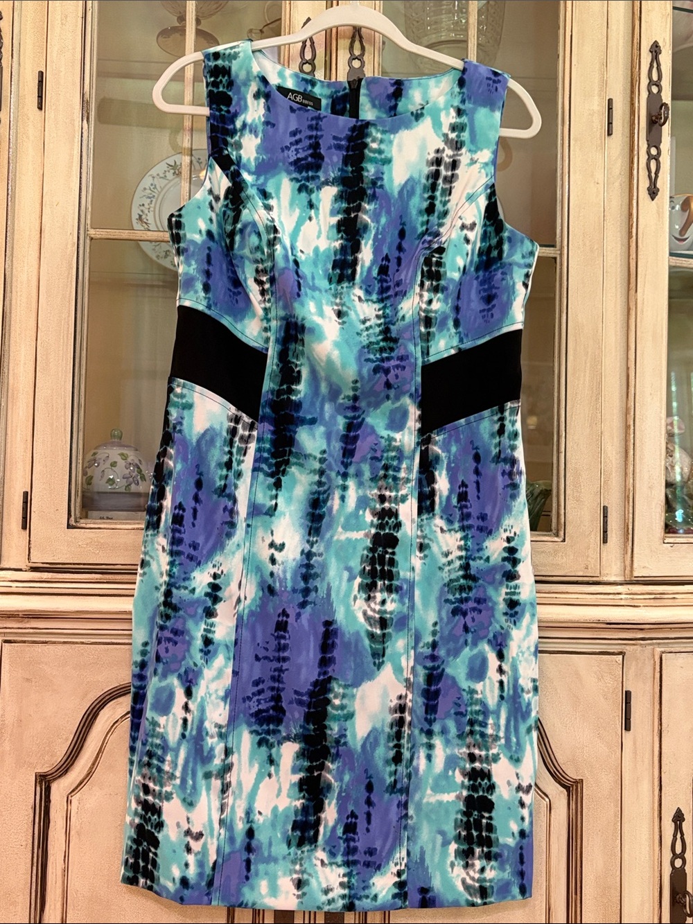 NWOT AGB Blue Teal and Black Sheath Dress